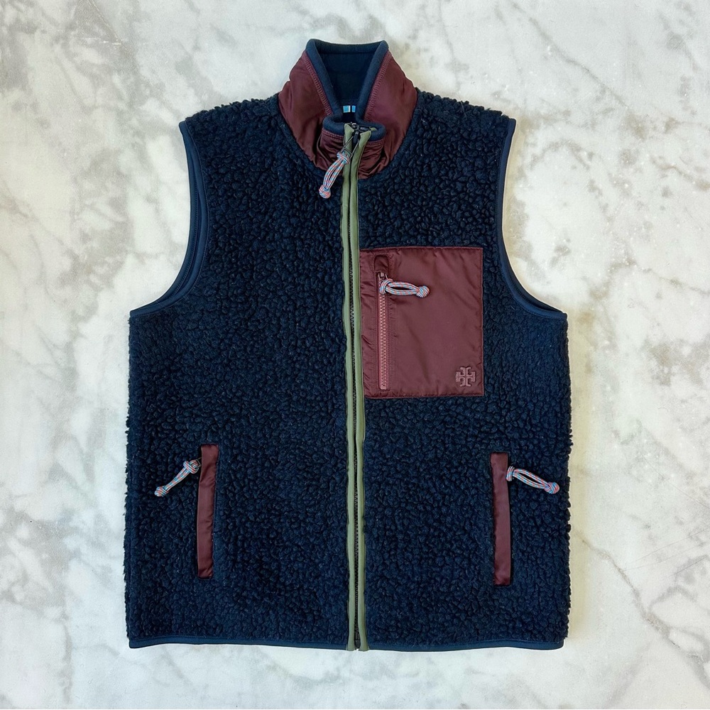 Tory Burch Sport Fleece Sherpa Vest Navy / Oxblood M